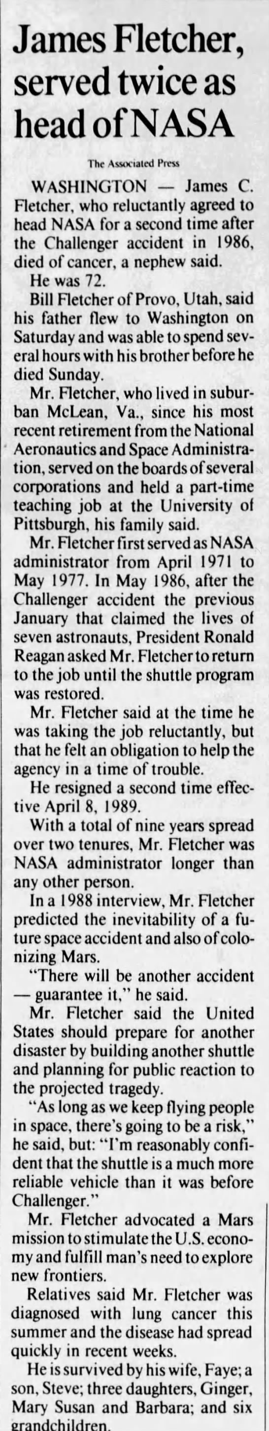James Fletcher NASA Administrator - 