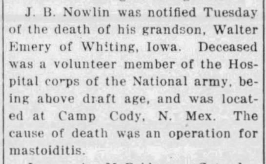 J. B. Nowlin notified of grandson's death - 
