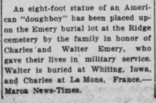 American Doughboy Statue place to honor Charles and Walter Emery - 