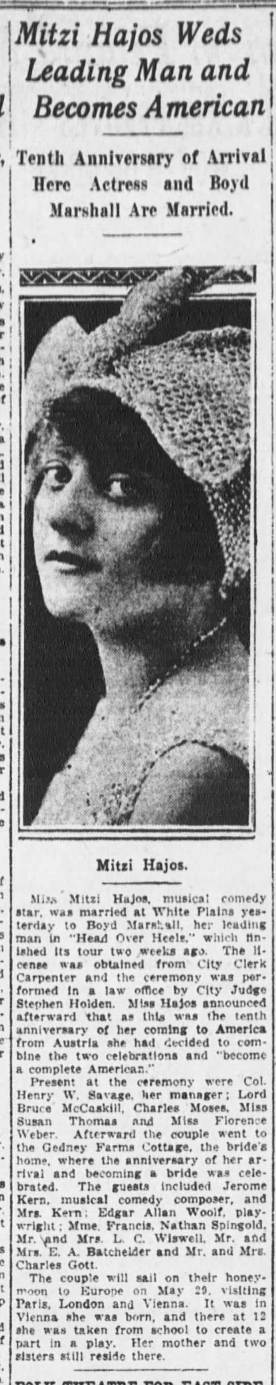 Mitzi Hajos weds, becomes US citizen (1920) - 