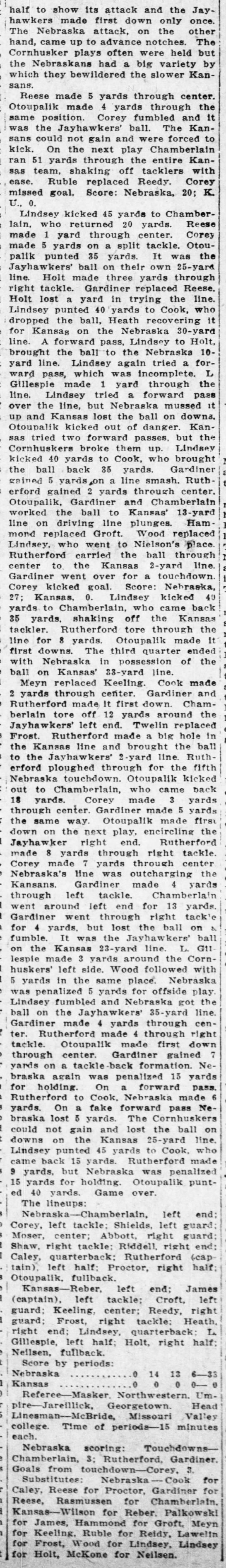 1915 Nebraska-Kansas football, Wichita Eagle, part 2 - 
