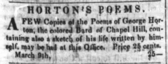 advert for book by George Moses Horton - 