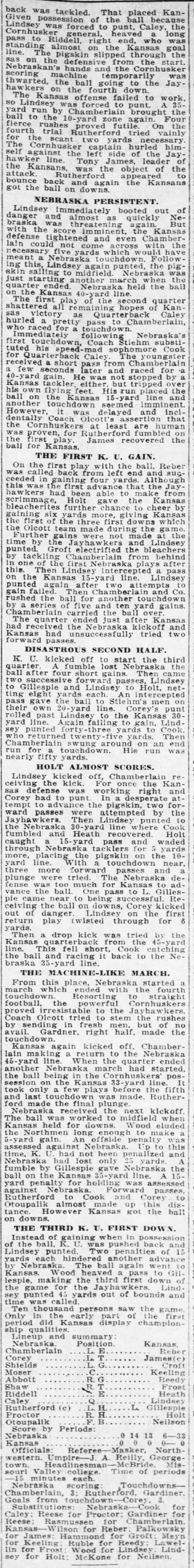 1915 Nebraska-Kansas football, Topeka Daily Capital, part 2 - 