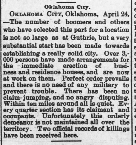Oklahoma City settled during land rush - 