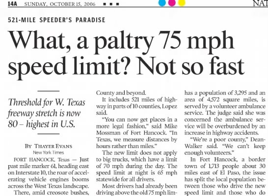 "Texans measure distances by hours rather than miles" (2006). - 