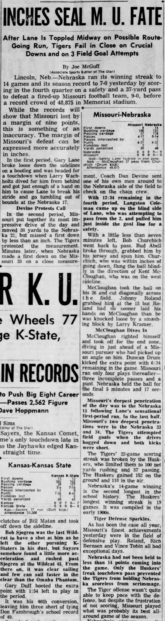 1964 Nebraska-Missouri football, KCStar - 