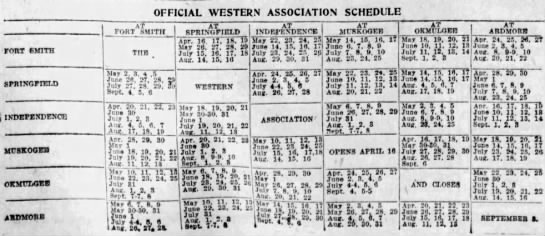 1925 Western Association schedule - 