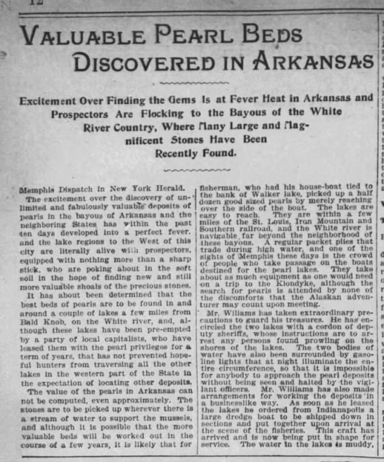 Pearl discoveries in Arkansas at fever heat - 1897 - 