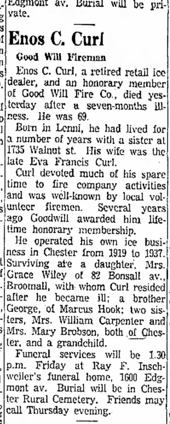 Mary Curl's Brother's Obit