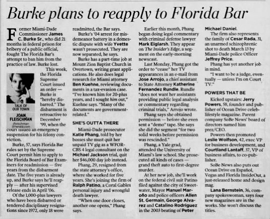 Burke plans to reapply to Florida Bar - 