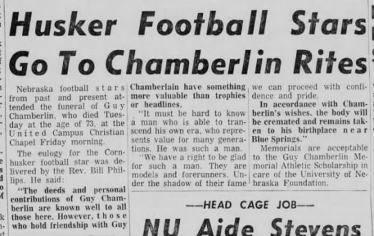 Husker Football Stars Go To Chamberlin Rites - 