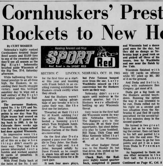 1965 Nebraska-Wisconsin football, part 1 - 