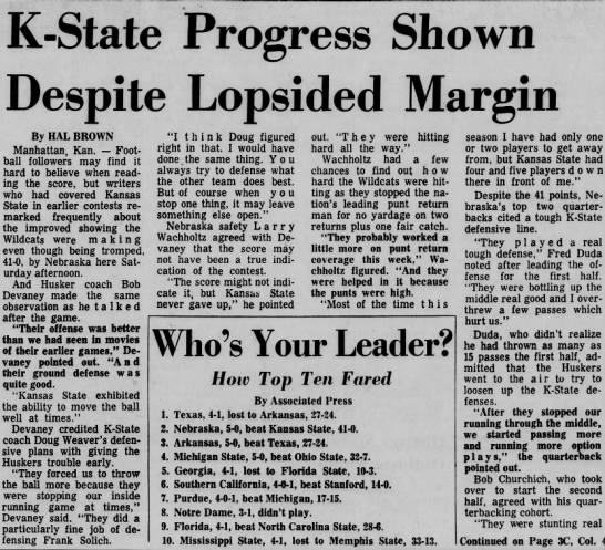 1965 Nebraska-Kansas State, KSU progress - 