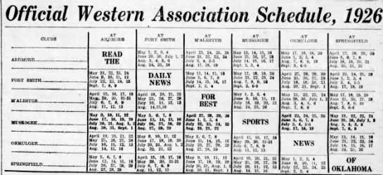 1926 Western Association schedule - 