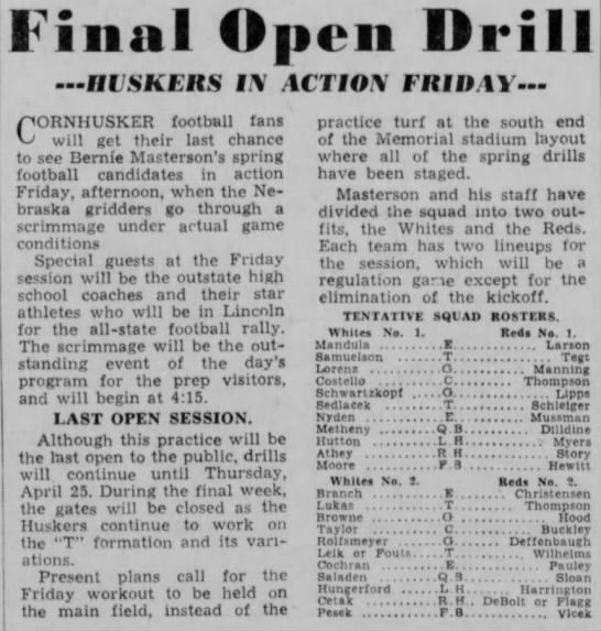 1946 Nebraska spring game preview Star - 