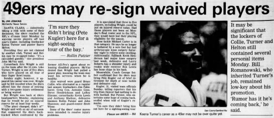 An article about the San Francisco 49ers' final roster cuts from 1990 training camp. - 