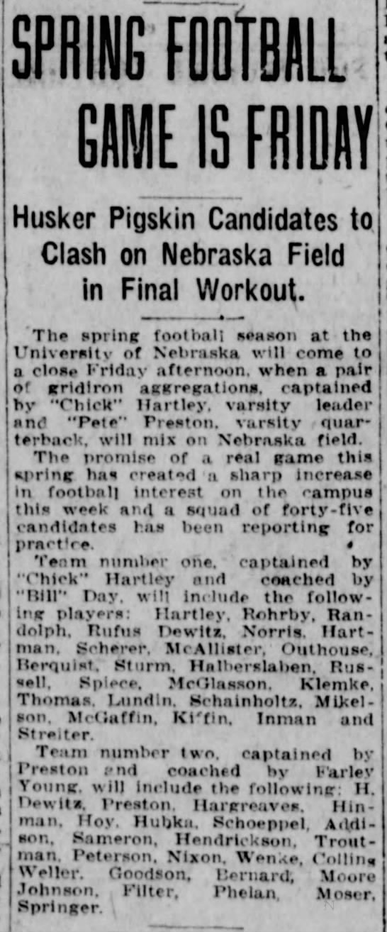 1922 Nebraska football spring game preview - 