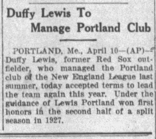Duffy Lewis To Manage Portland Club - 