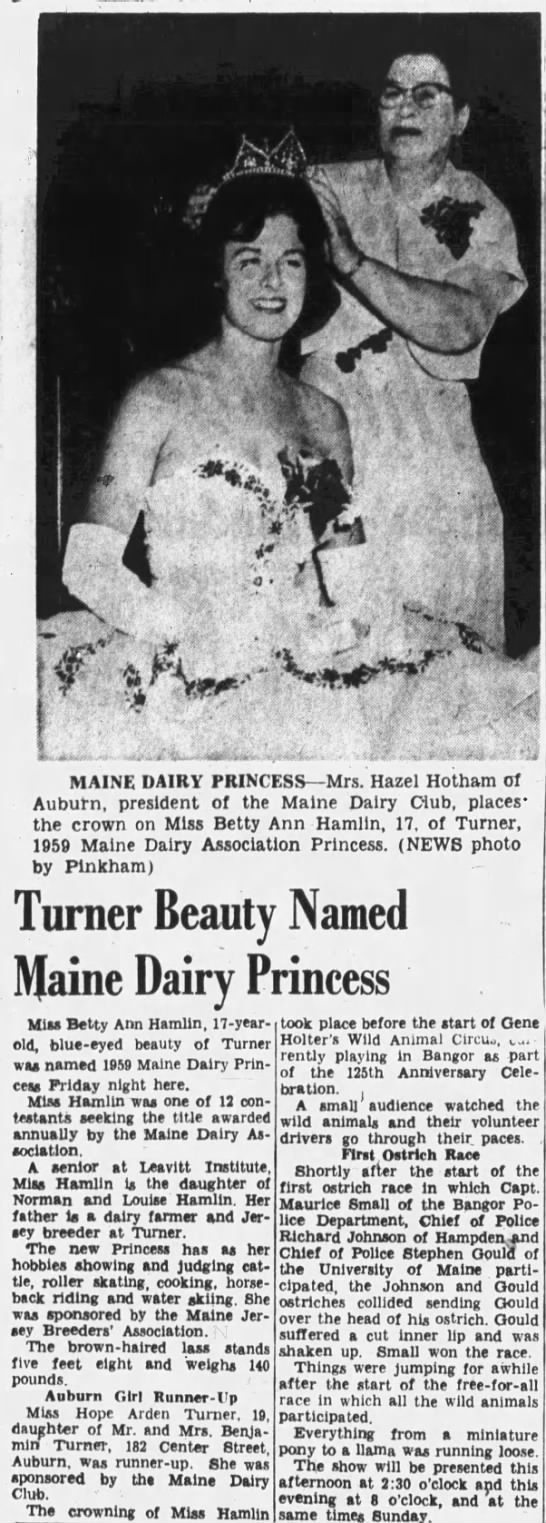 Maine Dairy Princess 1959 - 