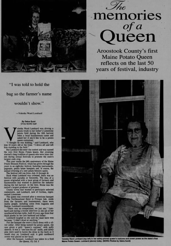 Memorioes of the first Maine Potato Queen, 1997 - 