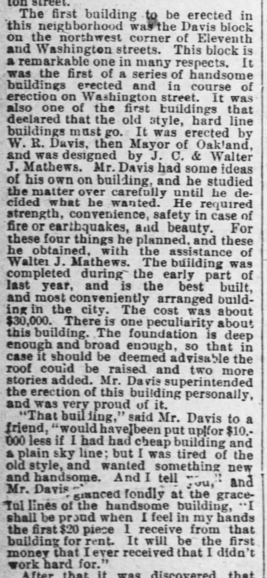 Davis Block -- built by W.R. Davis, then mayor of Oakland - 