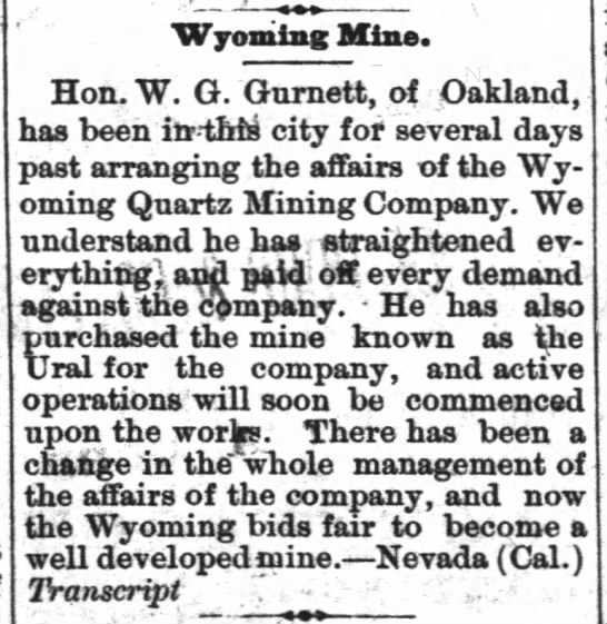 William G. Gurnett -- Wyoming Quartz Mining Co. - 