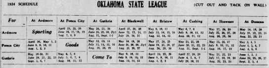 1924 Oklahoma State League schedule - 