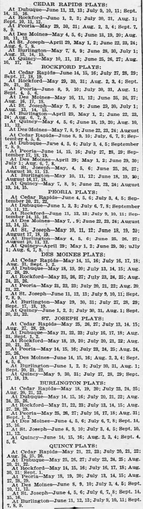 1897 Western Association schedule - 