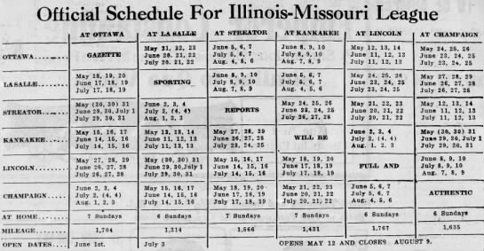 1914 Illinois-Missouri League schedule - 