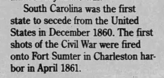 South Carolina was the first state to secede from the US - 