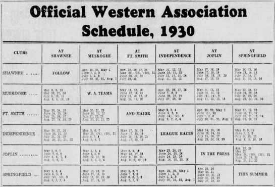 1930 Western Association schedule - 