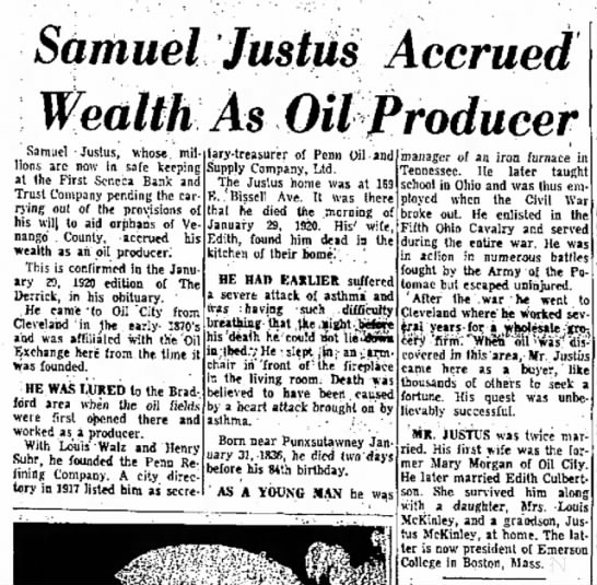Reprint of Samuel Justus obituary - 