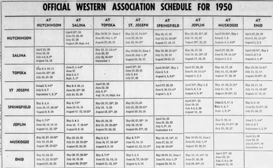 1950 Western Association schedule - 
