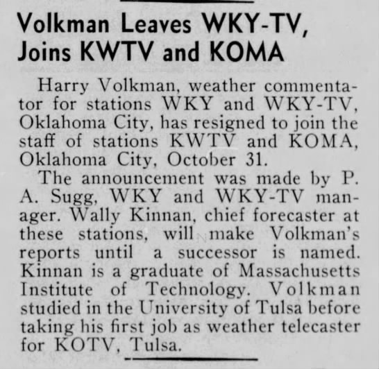 Volkman Leaves WKY-TV, Joins KWTV and KOMA - 
