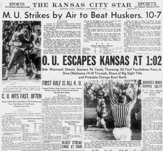 1967 Nebraska-Missouri football, KC1 - 