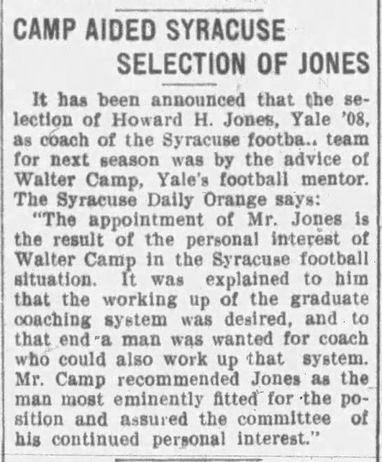 Howard H. Jones Syracuse University Football Walter Camp Daily Orange - 