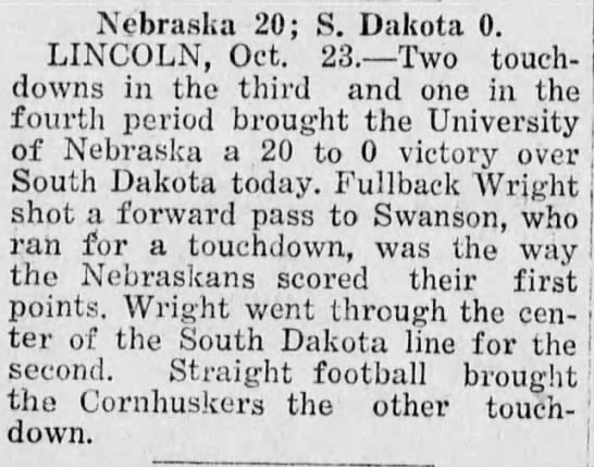 1920 Nebraska-South Dakota football - 