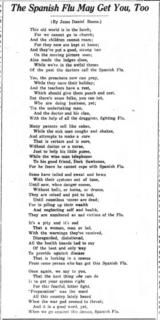 Spanish Flu Poem by Jesse Daniel Boone - 