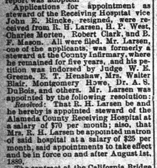 R. H. Larsen, new steward of County Receiving Hospital - 