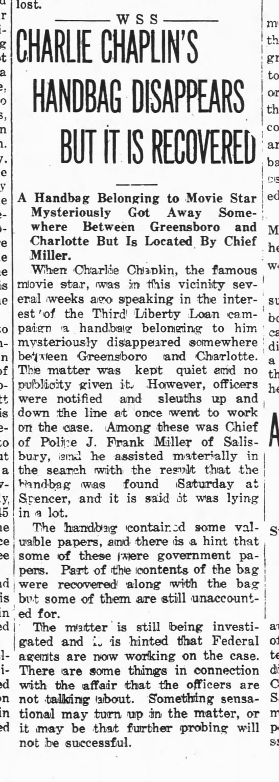 Charlie Chaplin's Handbag found in Spencer - 