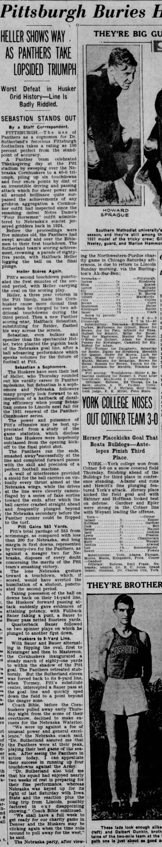 1931 Nebraska-Pitt football, Lincoln Journal - 