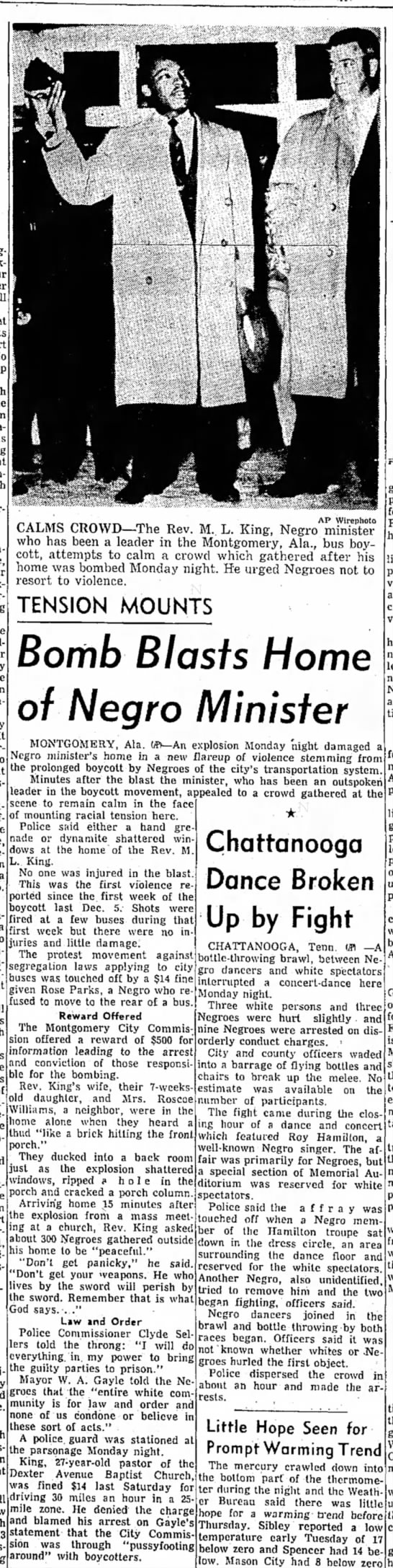 January 1956: Martin Luther King Jr.'s home is bombed - 