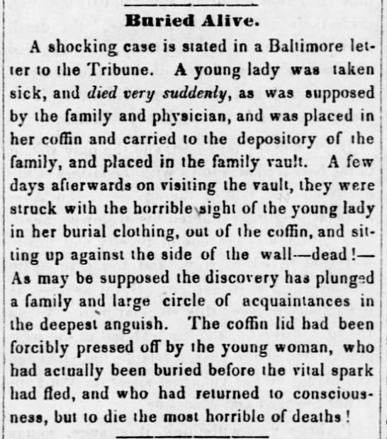 1845: "Buried alive" in Baltimore - 