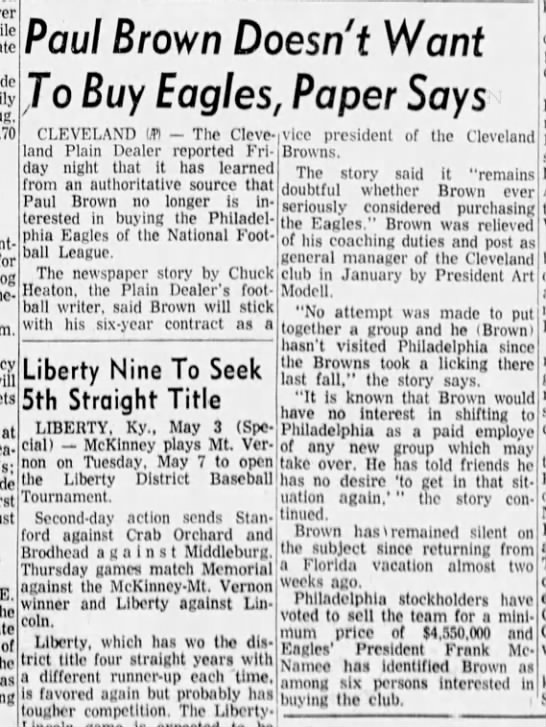 Paul Brown Doesn't Want To Buy Eagles, Paper Says - 