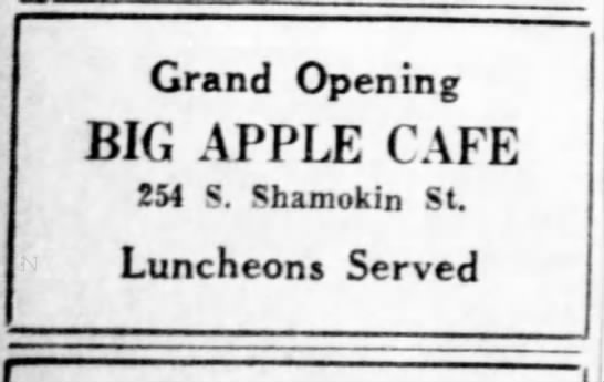 Big Apple Cafe, Shamokin, PA (1938). - 