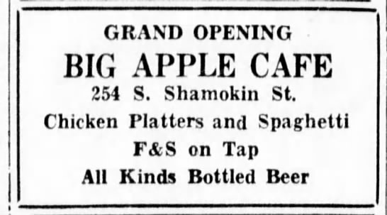 Big Apple Cafe, Shamokin, PA (1938). - 