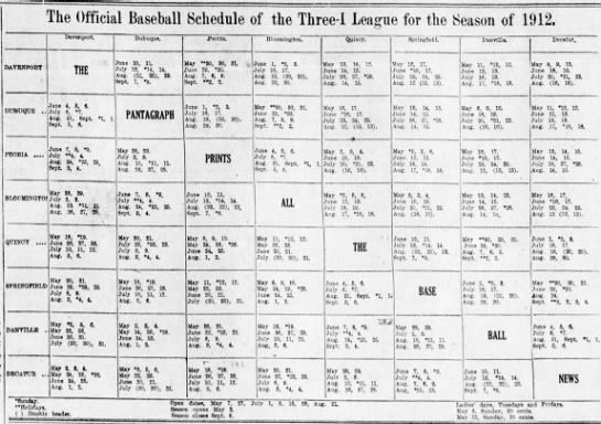 1912 Three-I League schedule - 