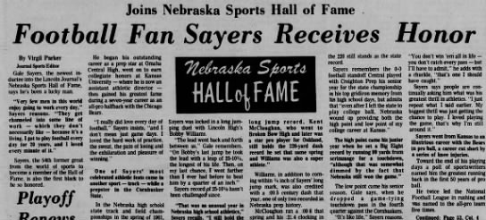 Football Fan Sayers Receives Honor: Joins Nebraska Sports Hall of Fame - 