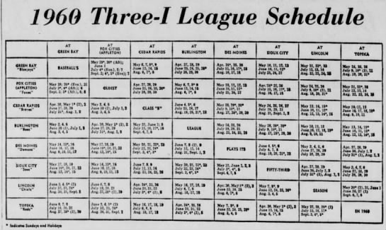 1960 Three-I League schedule - 