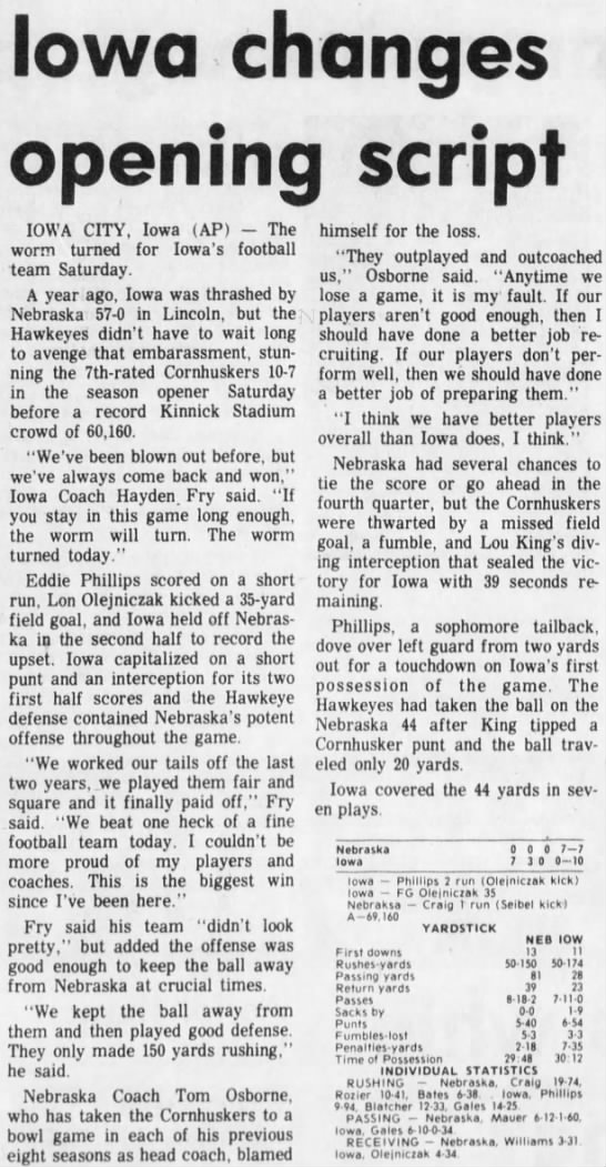 1981 Nebraska-Iowa football, AP - 
